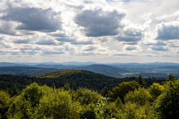 Fototapeta na wymiar Subcarpathian landscape with view of Polish, Ukrainian and Czech Republic mountains