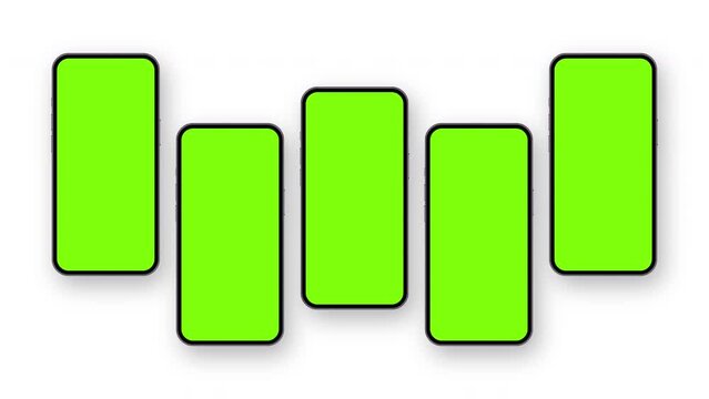 Phones With Blank Green Screens. Animated Mockups to Showcasing Mobile Web-Site Design, Isolated on White Background
