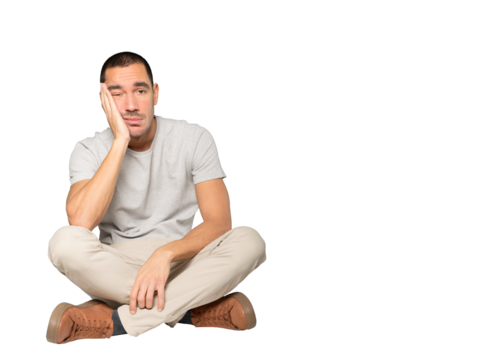 Relaxed young man making a gesture of sleep - Powered by Adobe