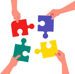 Arms with piece of puzzle in hand vector illustration. Concept teamwork metaphor