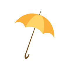 Cute orange umbrella. Vector illustration of an open umbrella. Autumn umbrella in flat style. Vector object. White isolated background.