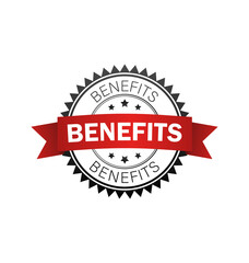 Fototapeta na wymiar Benefits label. Benefits black-red stamp with band. Vector illustration.