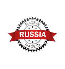 Grunge rubber stamp with text made in Russia, vector illustration.