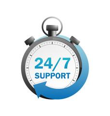 24/7 icon on white background. Arrow vector icon. Customer service. Vector logo. Round logo.