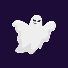 Cute halloween ghost isolated on dark background. Creepy funny cute character character. Vector Illustration.