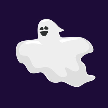 Cute halloween ghost isolated on dark background. Creepy funny cute character character. Vector Illustration.