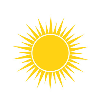 Flat yellow sun icon collection on white background. Vector flat cartoon illustration.
