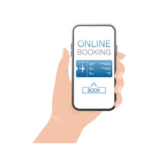 Online tickets booking. Icon for mobile app design. Finger touch screen. Smartphone screen.