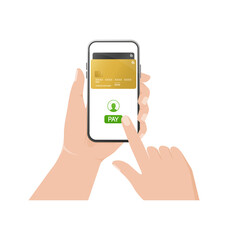 Hand with smartphone. Abstract online payment for mobile device design. Online transaction.