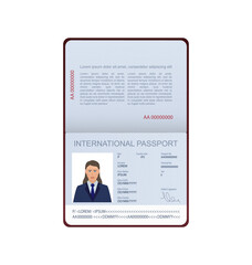 3d card International passport in flat style on white background. Blank template. Cover page. International passport, great design for any purposes.