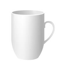 White empty cup in classic style on transparent background. White background. Vector illustration.