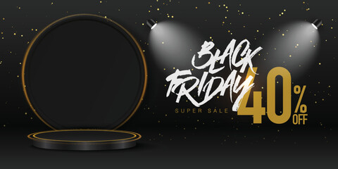 Black Friday Mega Sale offer banner template with product podium -vector illustration