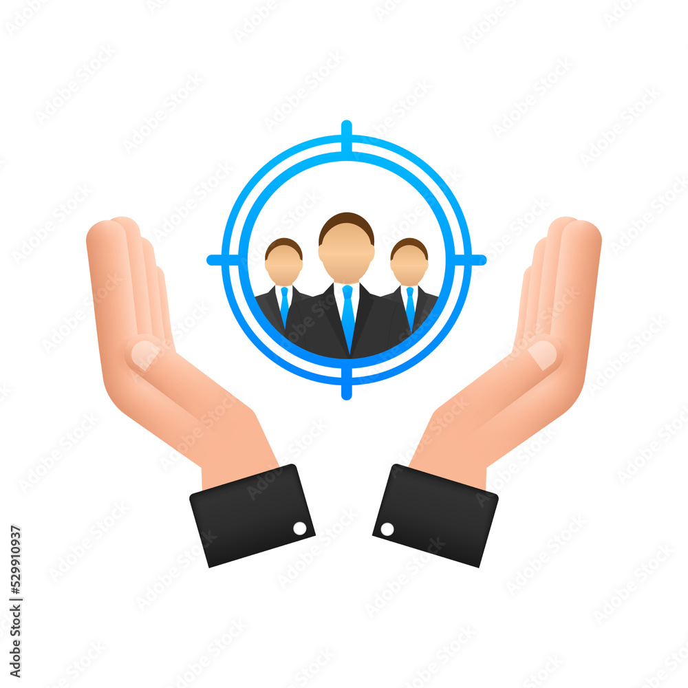 Canvas Prints Customer relationship management concept with hands. Organization of data on work with clients, CRM concept. Vector illustration.