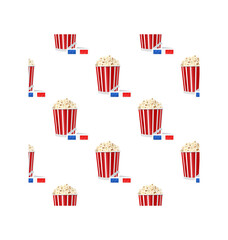 Cartoon illustration with yellow popcorn pattern on yellow background. Pink, white pattern vector illustration