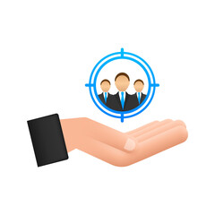 Fototapeta na wymiar Customer relationship management concept with hands. Organization of data on work with clients, CRM concept. Vector illustration.