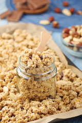 Homemade granola with nuts and chocolate