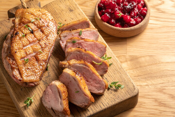 Roasted duck breast with cranberry and apple sauce