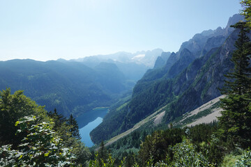 Fototapeta na wymiar The view from a cable car to Gosau lake, Austria