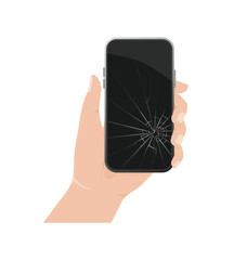 Broken glass smartphone, great design for any purposes. Hand touch screen smartphone icon. Vector illustration, flat design.