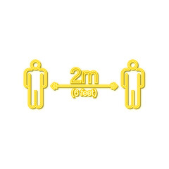 Social distance signage neon icon. Please wait here. Keep safe distance