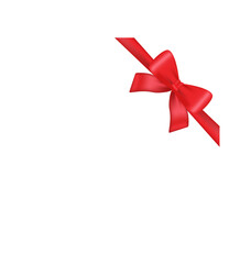 Realistic red ribbon banner on white backdrop. Holiday concept. Xmas present. Realistic template. Vector design template.