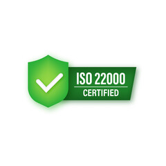 ISO 22000 Certified badge neon icon. Certification stamp.