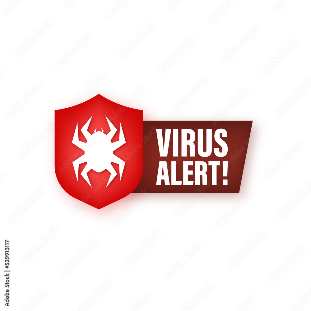 Sticker Danger symbol vector illustration. Virus protection. Computer virus alert. Safety internet technology, data secure. Neon icon