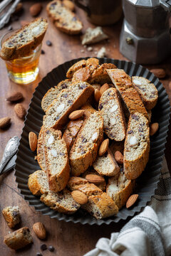 Italian cantucci biscuits with almonds and chocolate chips