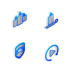 Set Isometric line Burning candle in candlestick, , Car protection or insurance and Video play button icon. Vector