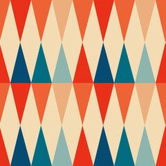 Seamless Groovy aestethic pattern with triangles in the style of the 70s and 60s. Vector illustration