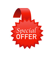 Special offer badge in flat style on white background. Special offer banner, great design for any purposes. Discount banner promotion template. Business icon. Flat vector.