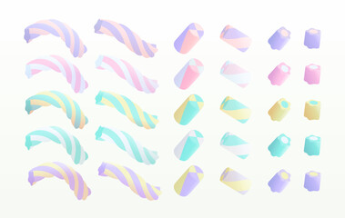 Set of colorful marshmallows. Sweet sugar candy isolated on white background. Vector illustration in flat style.