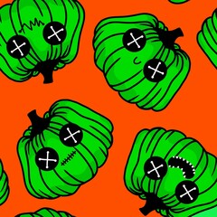 Kawaii cute cartoon Halloween pumpkins seamless pattern for wrapping and fabrics and textiles and kids print