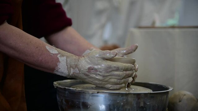 Making handmade ukrainian clay dishes, pottery, Ukraine traditions and handcraft 4k video