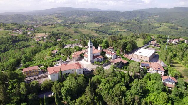 Aeril view of the San Floriano del Collio and forest landscape in Italy