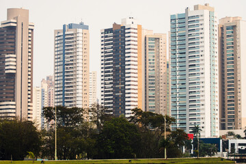 Fototapeta na wymiar Buildings on Avenida Afonso Pena, in Campo Grande, in the capital of Mato Grosso do Sul