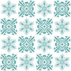 Blue seamless pattern for ceramic tiles in spanish portuguese retro style, blue white pastel vector illustration eps square