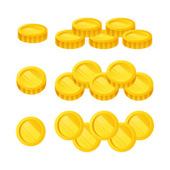 Vector isometric money illustration. Flat cartoon gold coins.