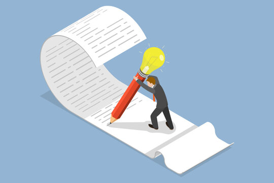 3D Isometric Flat Vector Conceptual Illustration of Talented Writer, Blog Articles Creation