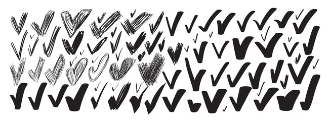 Set of Different Sketched Check Marks, Tick Symbols