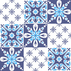 Mediterranean porcelain tiles, blue pattern for wall decoration, azulejo talavera spanish style