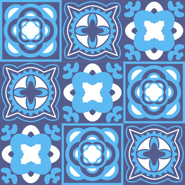 Traditional mediterranean ceramic porcelain tile, roque blue pattern for decoration, azulejo talavera spanish style
