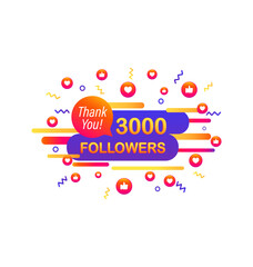 3000 followers, Thank You, social sites post. Thank you followers congratulation poster. Vector illustration.