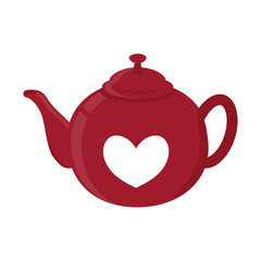 Red teapot with a heart on a white background. Vector illustration