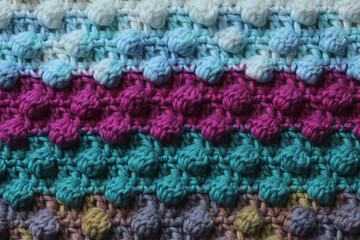 Fototapeta na wymiar Crochet Blanket Multi Color Closeup Fiber Arts