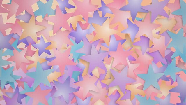 Stars background. A new BABY color palette in 3D space. Video background made of stars in 3D space and colored in a new baby color palette. Gentle and happy.
