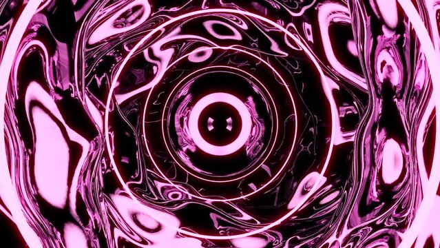 Tunnel with plasma liquid and neon lines. Design. Bright tunnel with neon lines and liquid plasma. Neon tunnel with liquid plasma