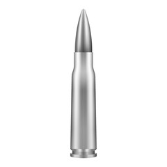 Metal bullet isolated on white background for automatic rifles. Bullet 7.62 mm Caliber