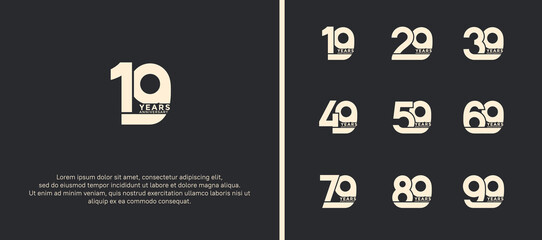set of anniversary logotype white color on black background for celebration moment