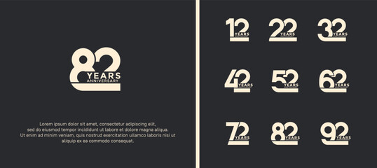 set of anniversary logotype white color on black background for celebration moment